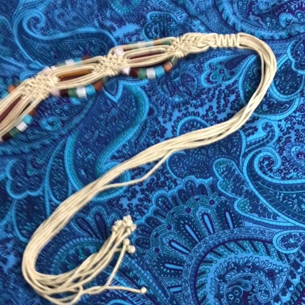 Vintage Macrame Beaded Belt, 67” long.